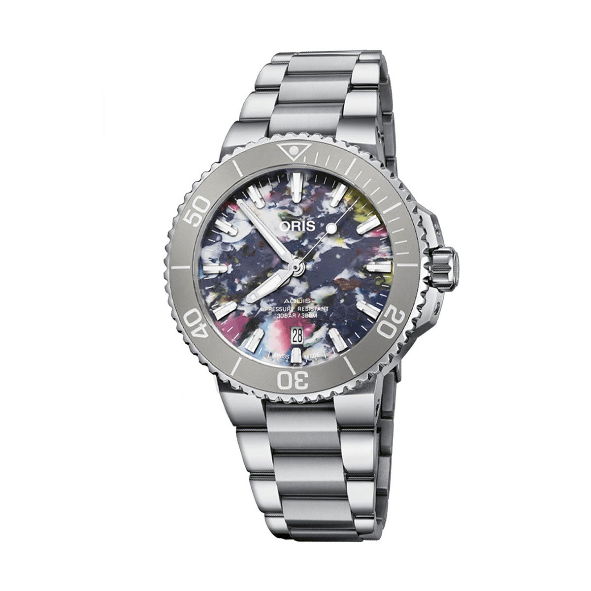 Oris Watches Aquis Date 41.5mm Watch, Multicolor Splatter Dial
