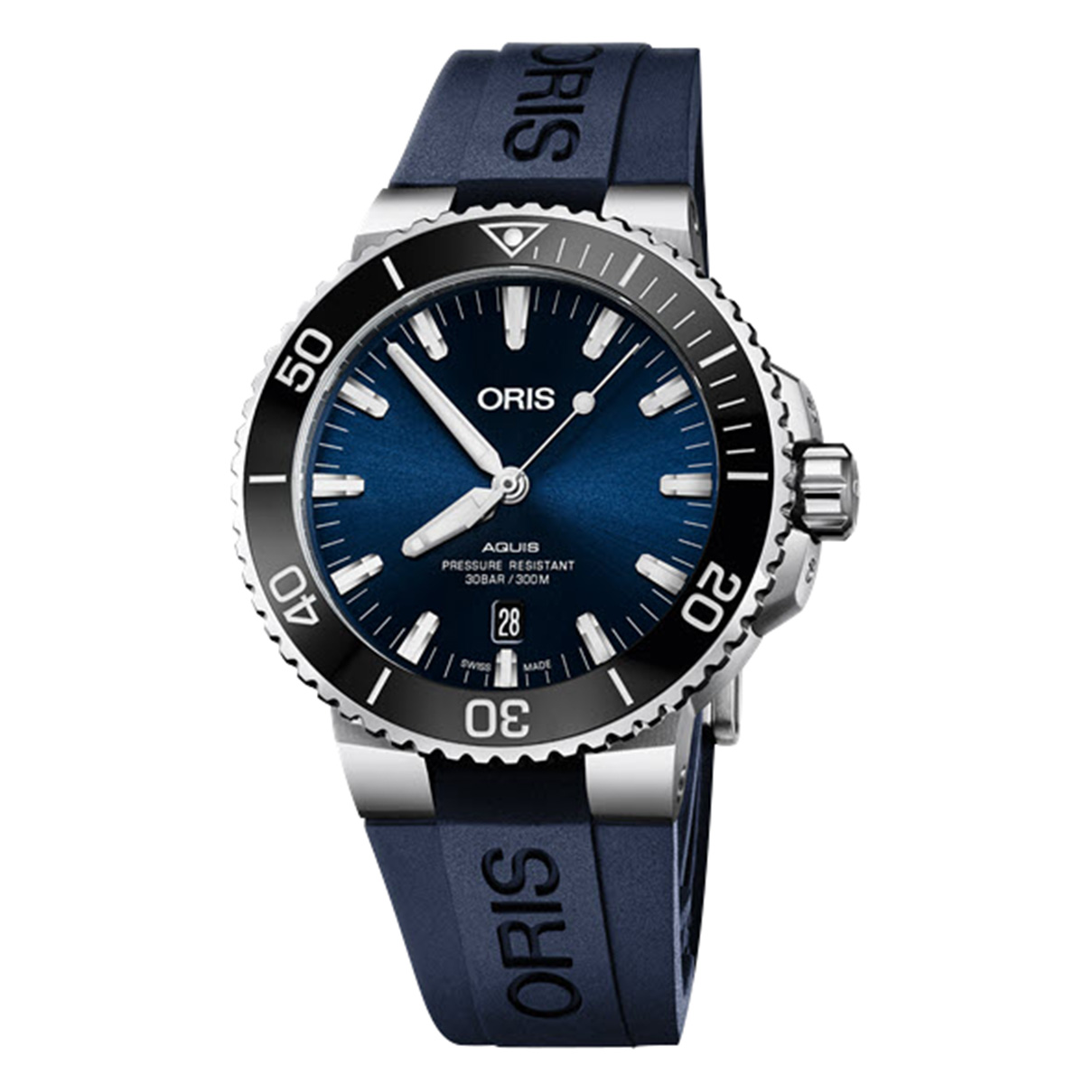 Oris Watches Aquis Date 43.5mm Watch, Navy Blue Dial and Rubber Bracelet