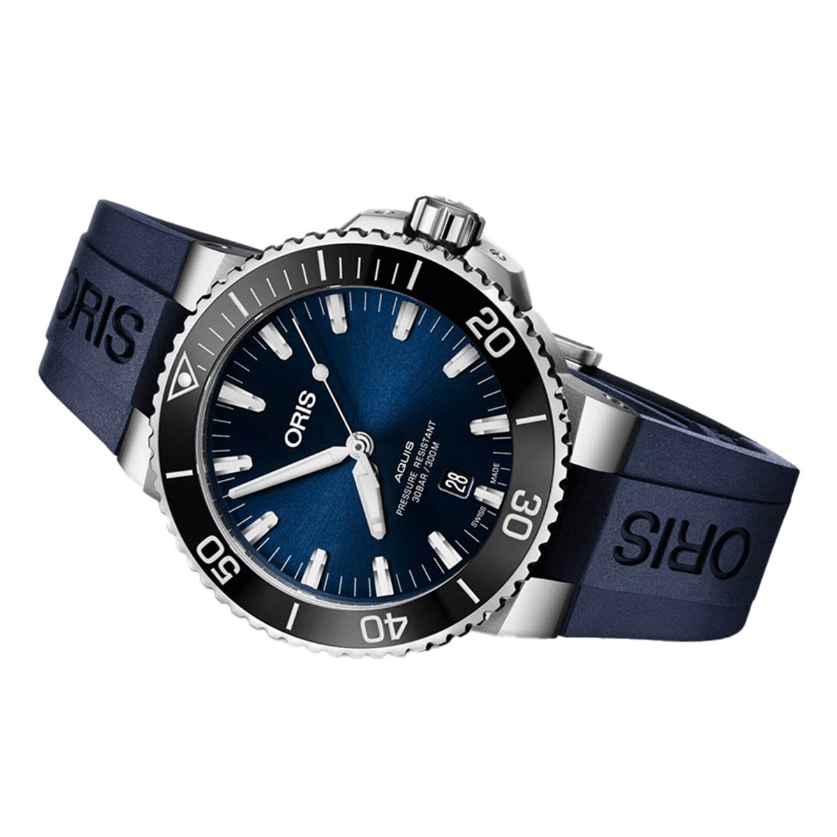 Oris Watches Aquis Date 43.5mm Watch, Navy Blue Dial and Rubber Bracelet