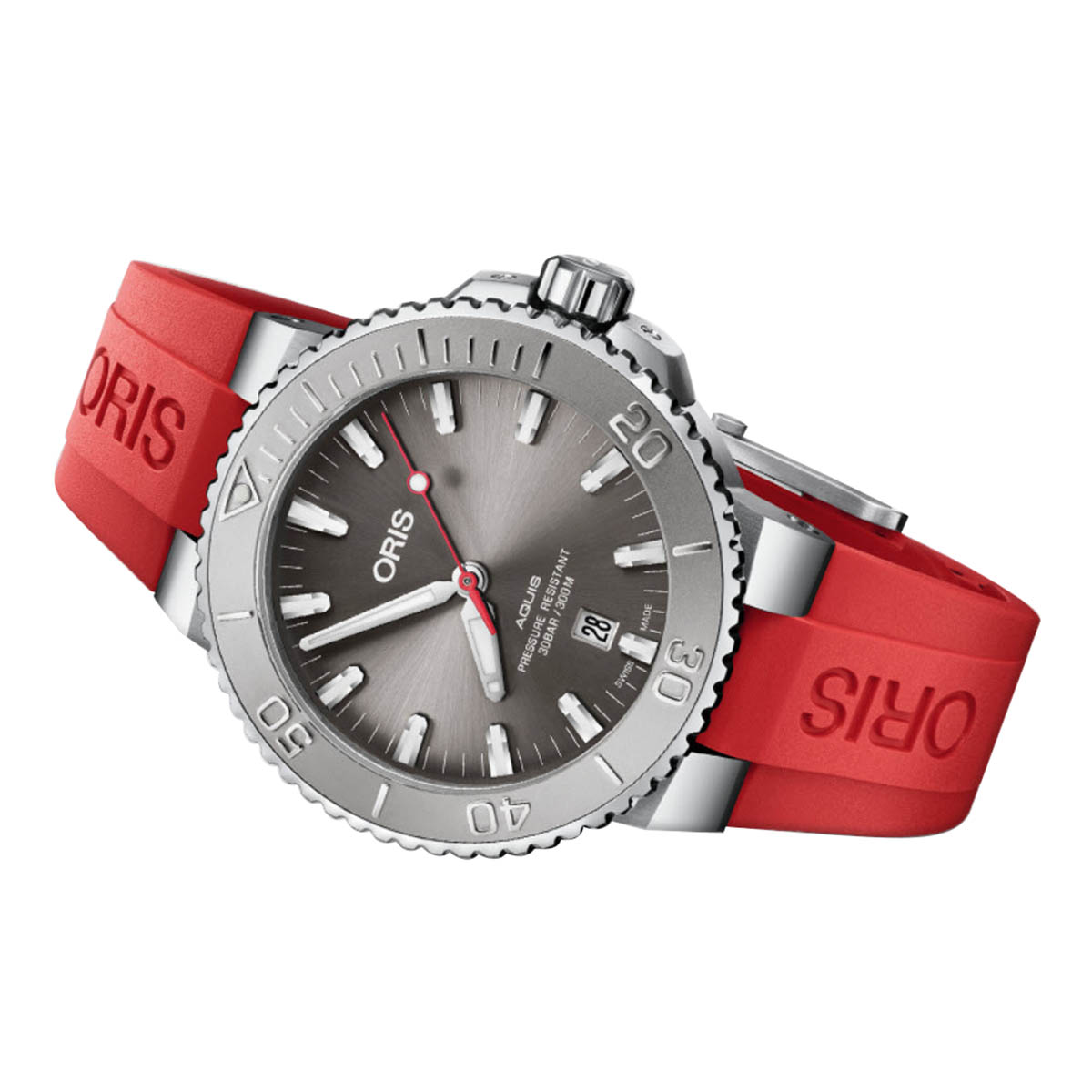 Oris Watches Aquis Date Relief 43.5mm Watch, Grey Dial and Rubber Bracelet