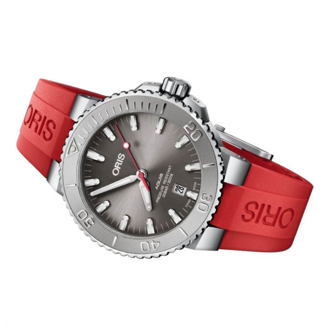 Oris Watches Aquis Date Relief Watch, Grey Dial and Rubber