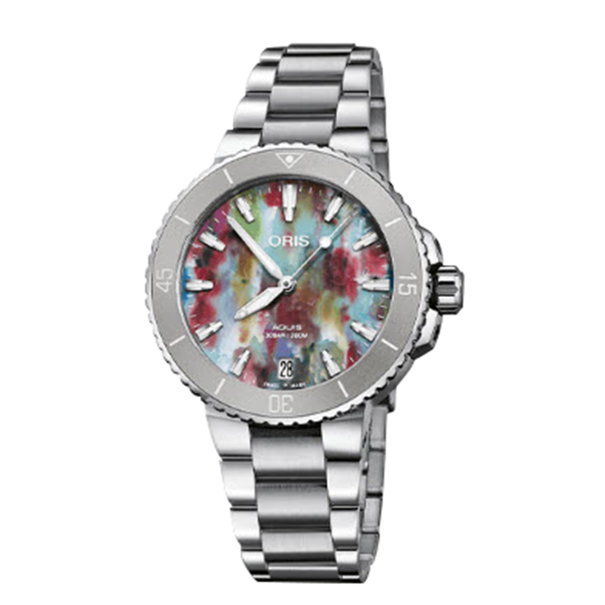 Oris Watches Aquis Date 36.5mm Watch, Multicolor Splatter Dial
