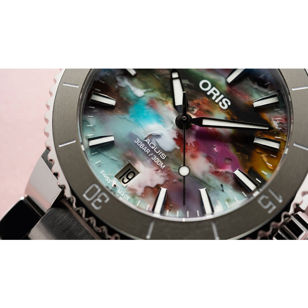 Oris Watches Aquis Date 36.5mm Watch, Multicolor Splatter Dial