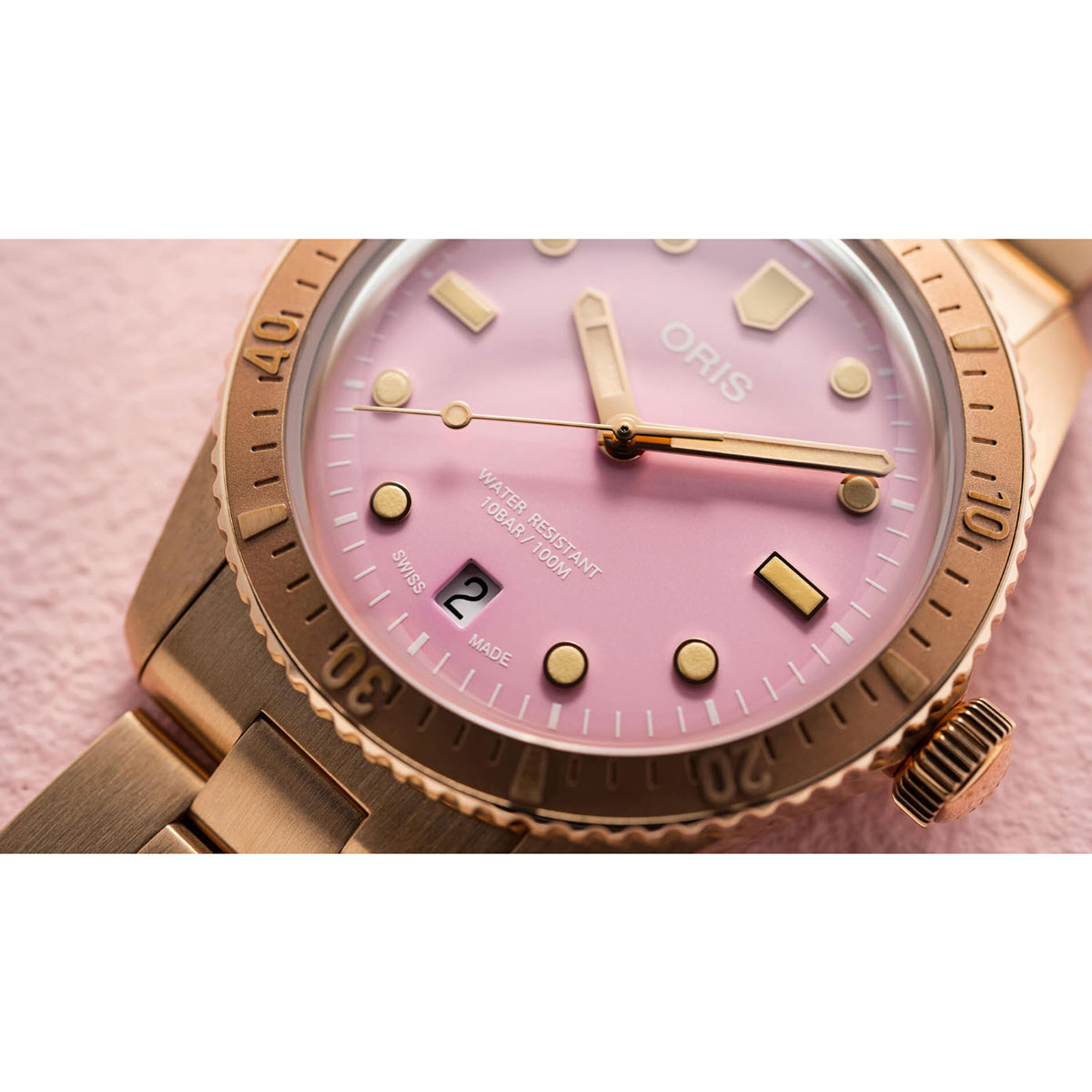 Oris Watches Divers Sixty-Five 38mm Watch, Lipstick Pink Dial
