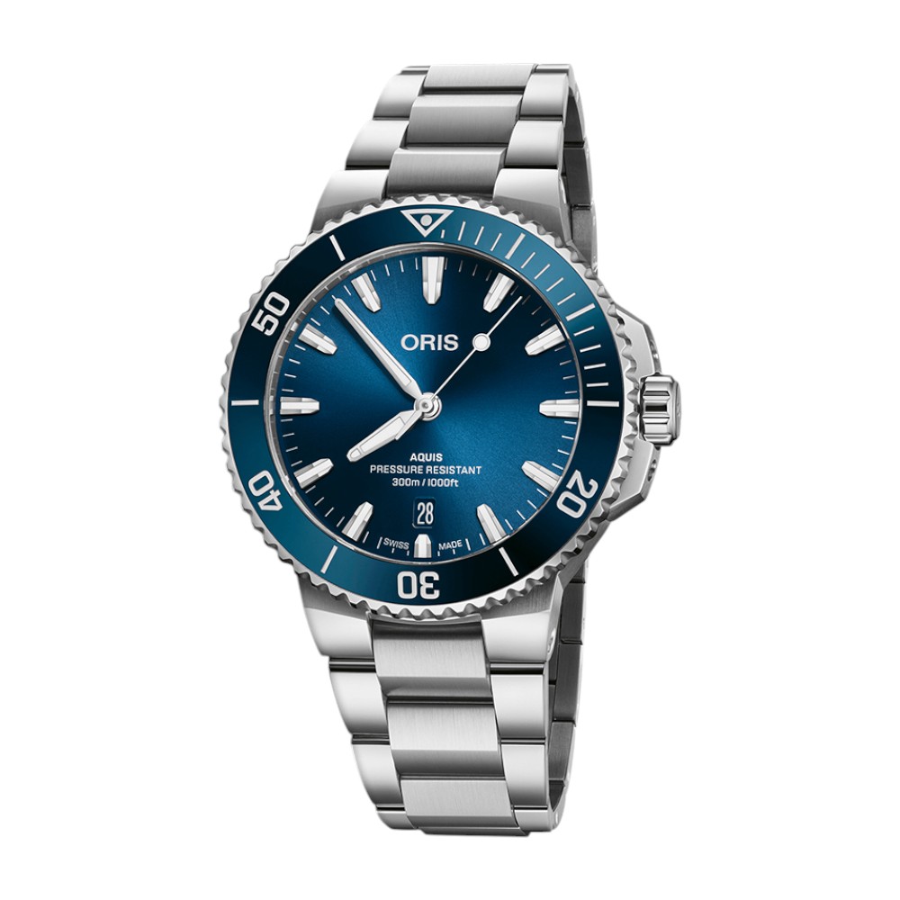 Oris Aquis Date 41.5 mm Stainless Steel Watch, Blue Dial