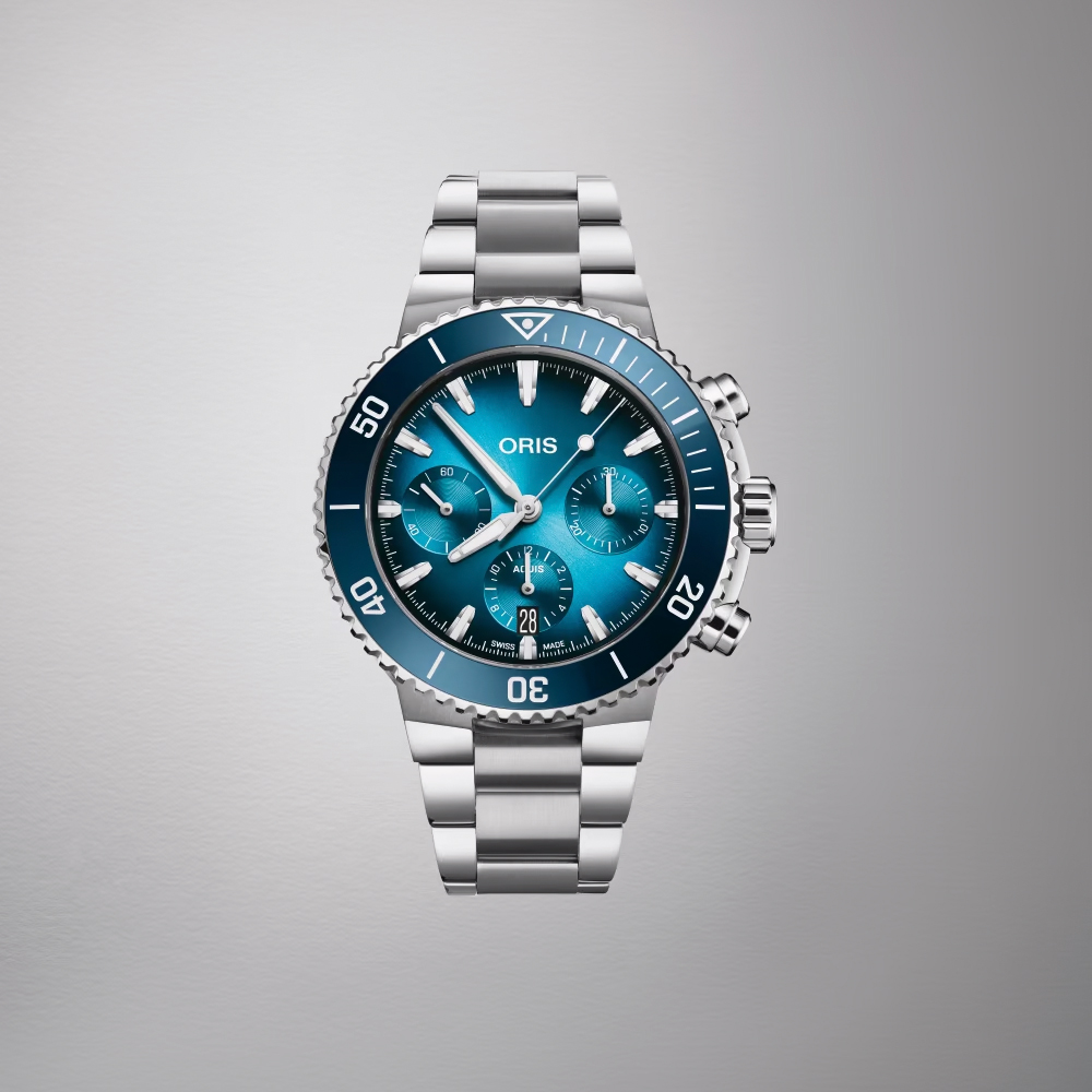 Oris Aquis Chronograph 43.5 mm Stainless Steel Bracelet Watch, Blue Dial