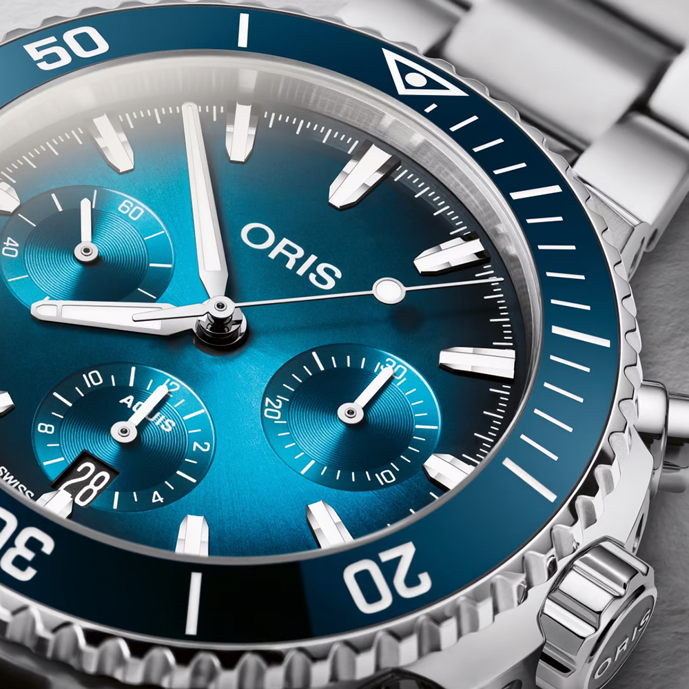 Oris Aquis Chronograph 43.5 mm Stainless Steel Bracelet Watch, Blue Dial