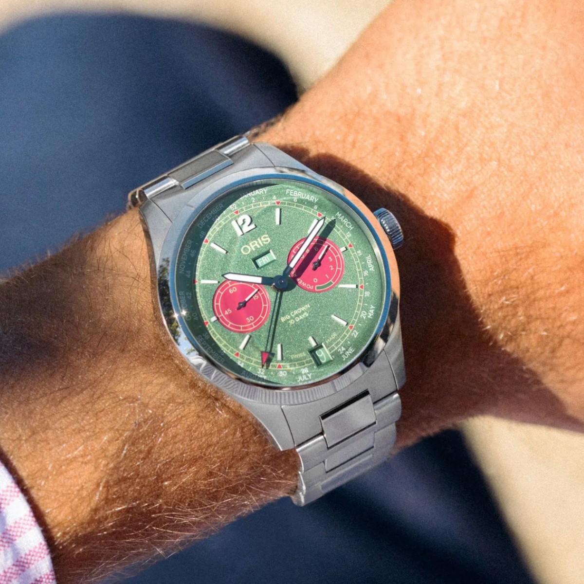 Oris Big Crown Caliber 113 43mm Men's Watch, Green and Pink Dial