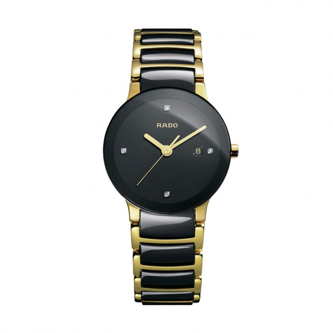 Rado Centrix Diamonds 28mm Women's Watch, Black and Gold Tone Dial