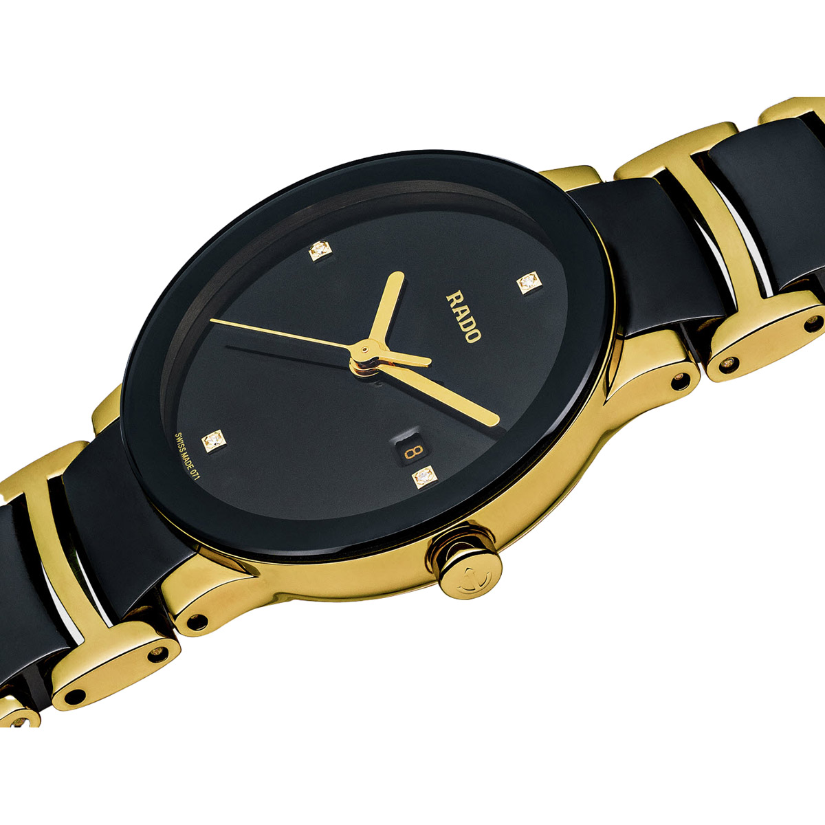 Rado Centrix Diamonds 28mm Women's Watch, Black and Gold Tone Dial