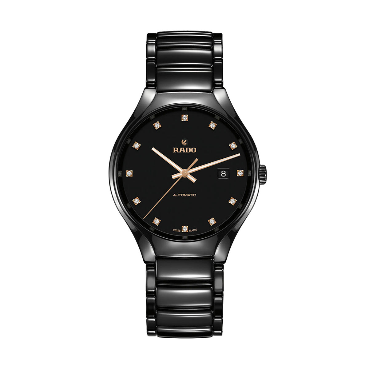 Rado Watches True Automatic Diamonds 40mm Watch, Black and Gold Tone Dial
