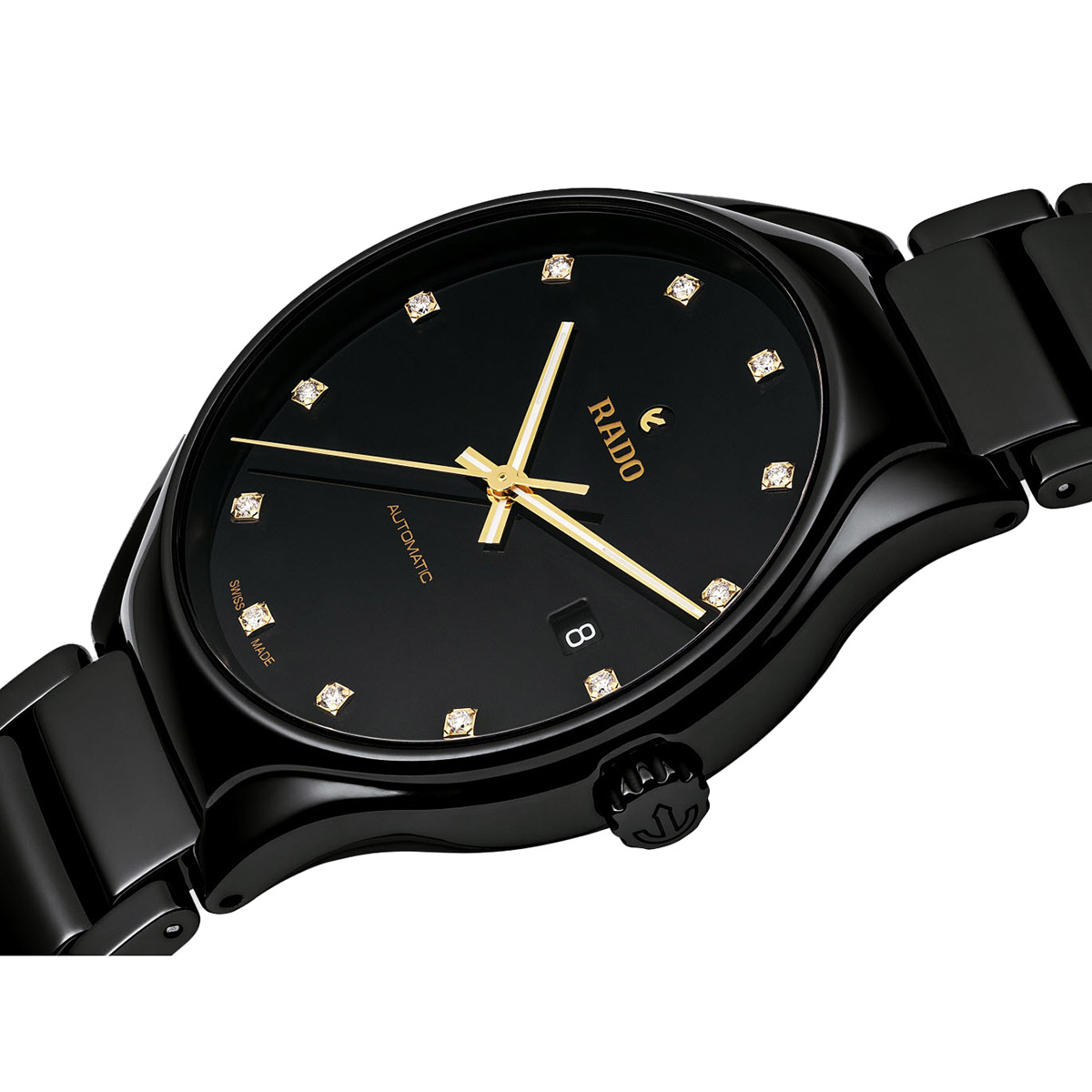 Rado Watches True Automatic Diamonds 40mm Watch, Black and Gold Tone Dial