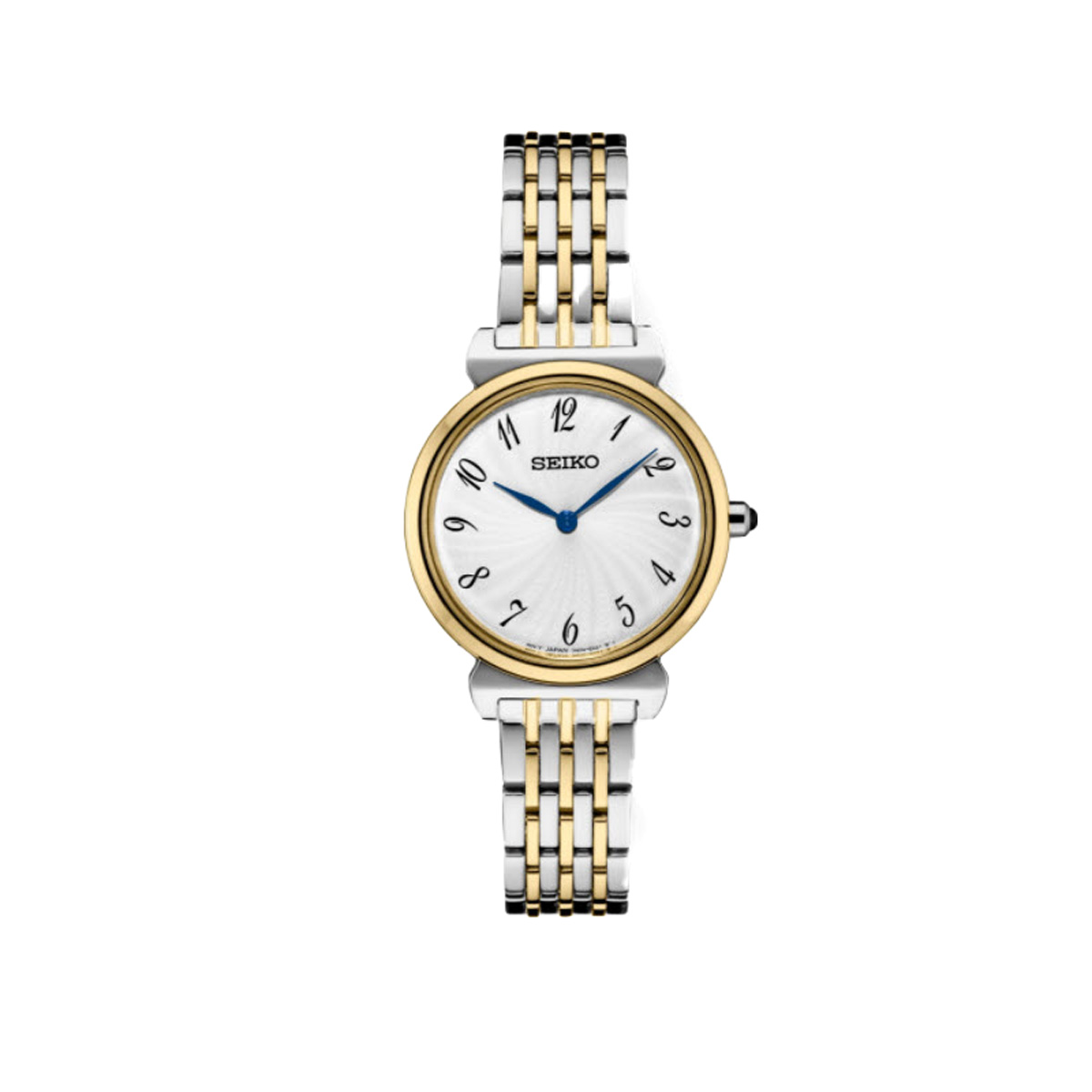 Seiko Essentials 29.6mm Gold Tone and Stainless Steel Watch, Silver Patterned Dial