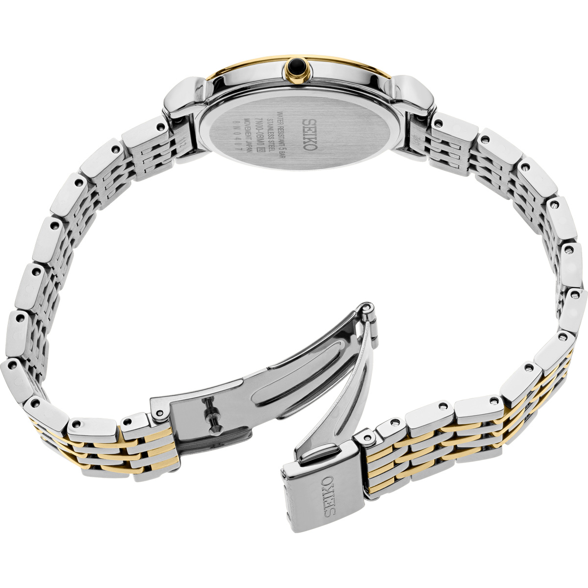 Seiko Essentials 29.6mm Gold Tone and Stainless Steel Watch, Silver Patterned Dial