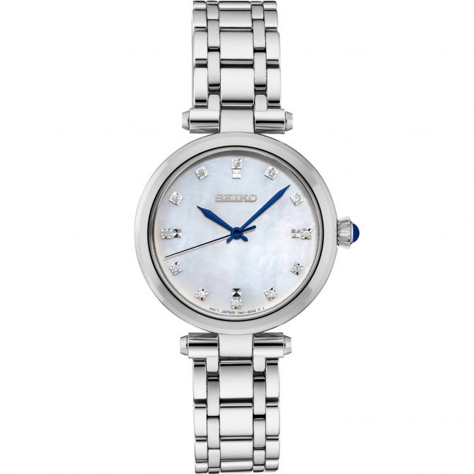Seiko Diamonds 30mm Stainless Steel Watch, Mother of Pearl Dial
