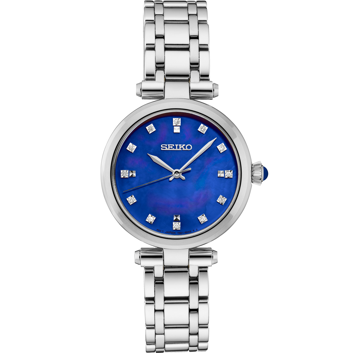 Seiko Diamonds 30mm Stainless Steel Watch, Blue Mother of Pearl Dial |  SRZ531 | Borsheims