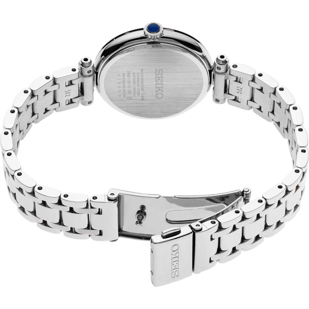 Seiko Diamonds 30mm Stainless Steel Watch, Blue Mother of Pearl Dial