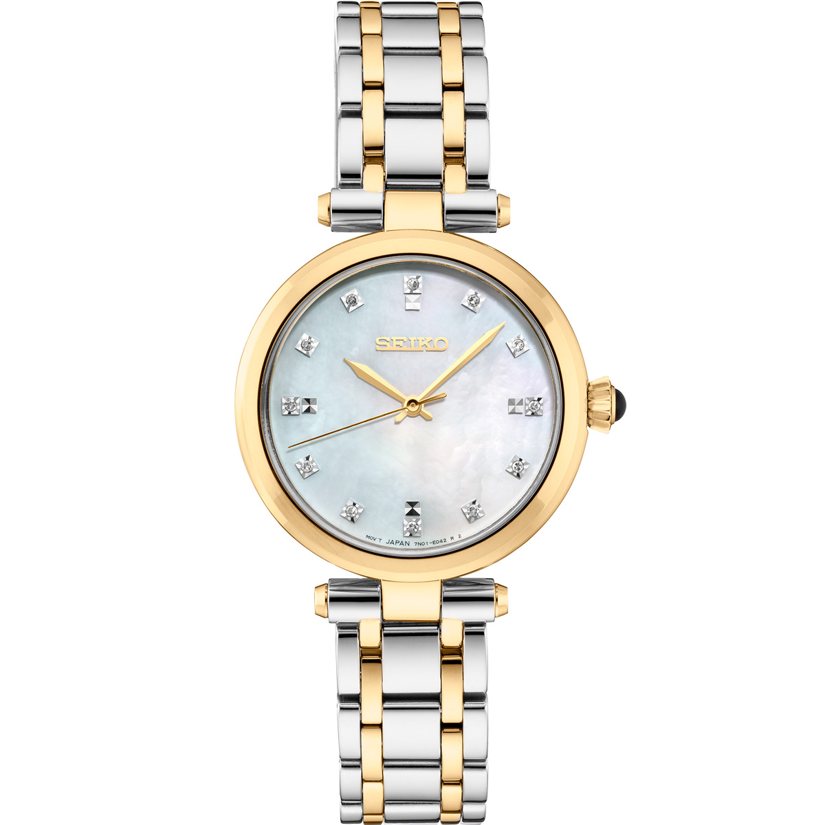 Seiko Diamonds 30mm Two Tone Watch, Mother of Pearl Dial | SRZ532 |  Borsheims