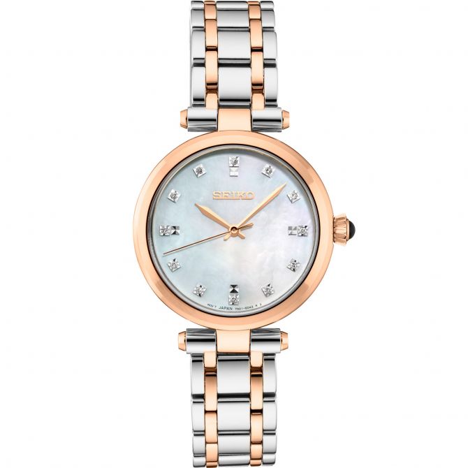 Seiko Diamonds 30mm Two Tone Watch, Rose Gold and Silver Tone Dial
