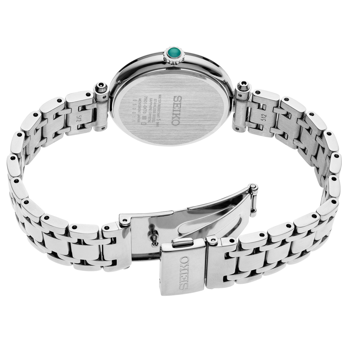 Seiko Diamonds 30mm Stainless Steel Watch, Green Mother of Pearl Dial