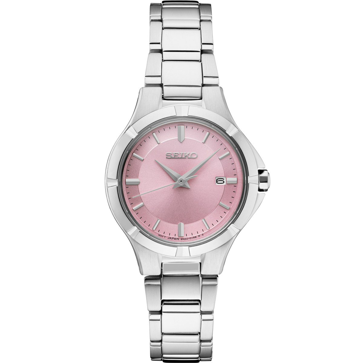 Seiko Essentials 27.4mm Stainless Steel Watch, Pink Dial