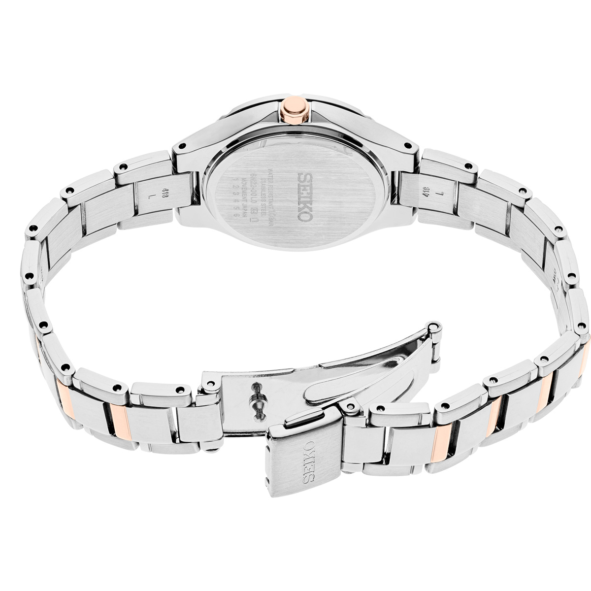 Seiko Essentials 27.4mm Rose Gold Two Tone Stainless Steel Watch, Antique White Sunray Dial