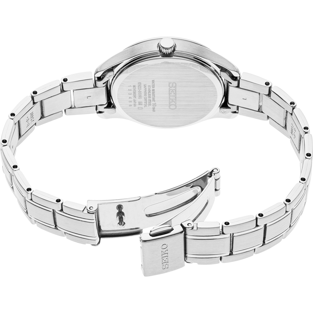 Seiko Essentials 29.9mm Stainless Steel Watch, Patterned Blue Dial