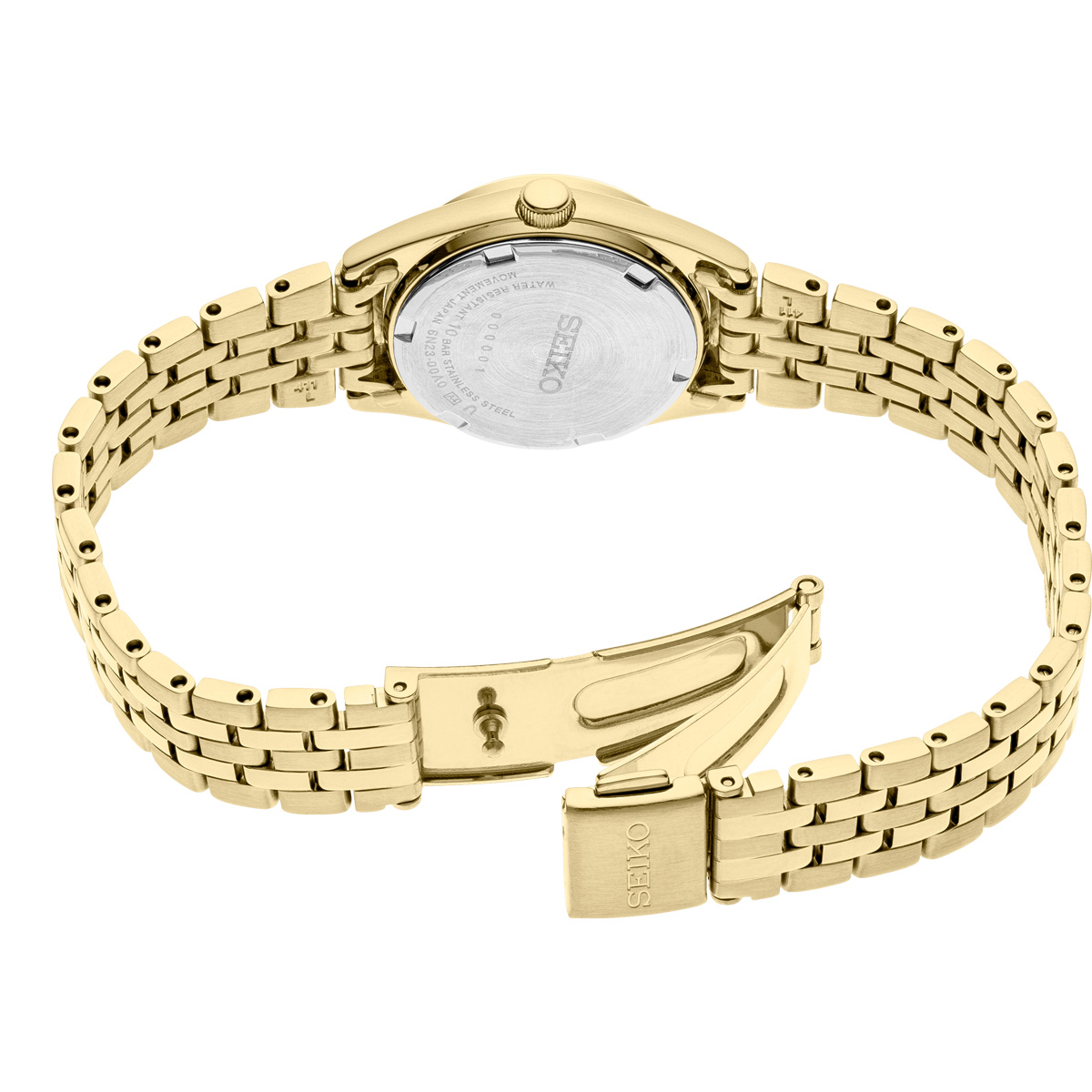 Seiko Essentials 25.5mm Gold Tone Stainless Steel Watch, White Dial