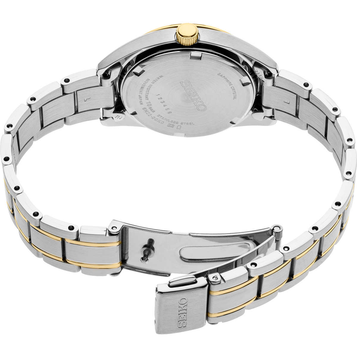 Seiko Essentials 29.8mm Two Tone Watch, Mother of Pearl Gold Tone Dial