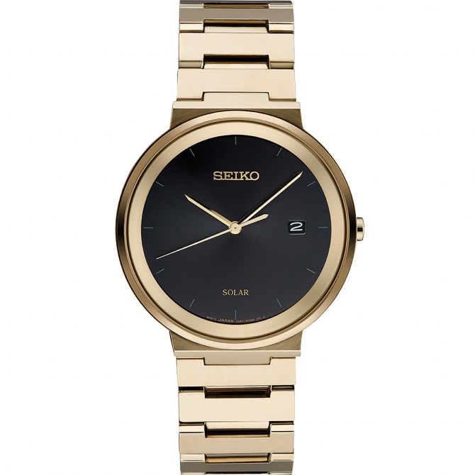 Seiko Essentials 40mm Gold Tone Stainless Steel Watch, Gold and Black Dial  | SNE482 | Borsheims