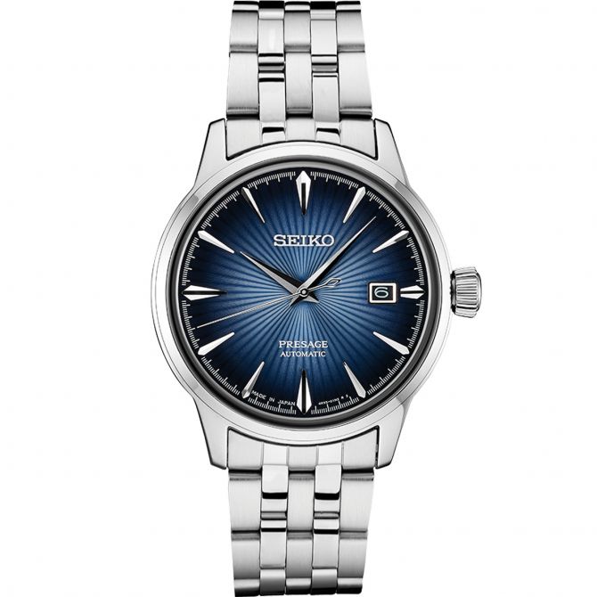 Seiko Presage 40.5mm Stainless Steel Watch, Blue Pressed Pattern Dial