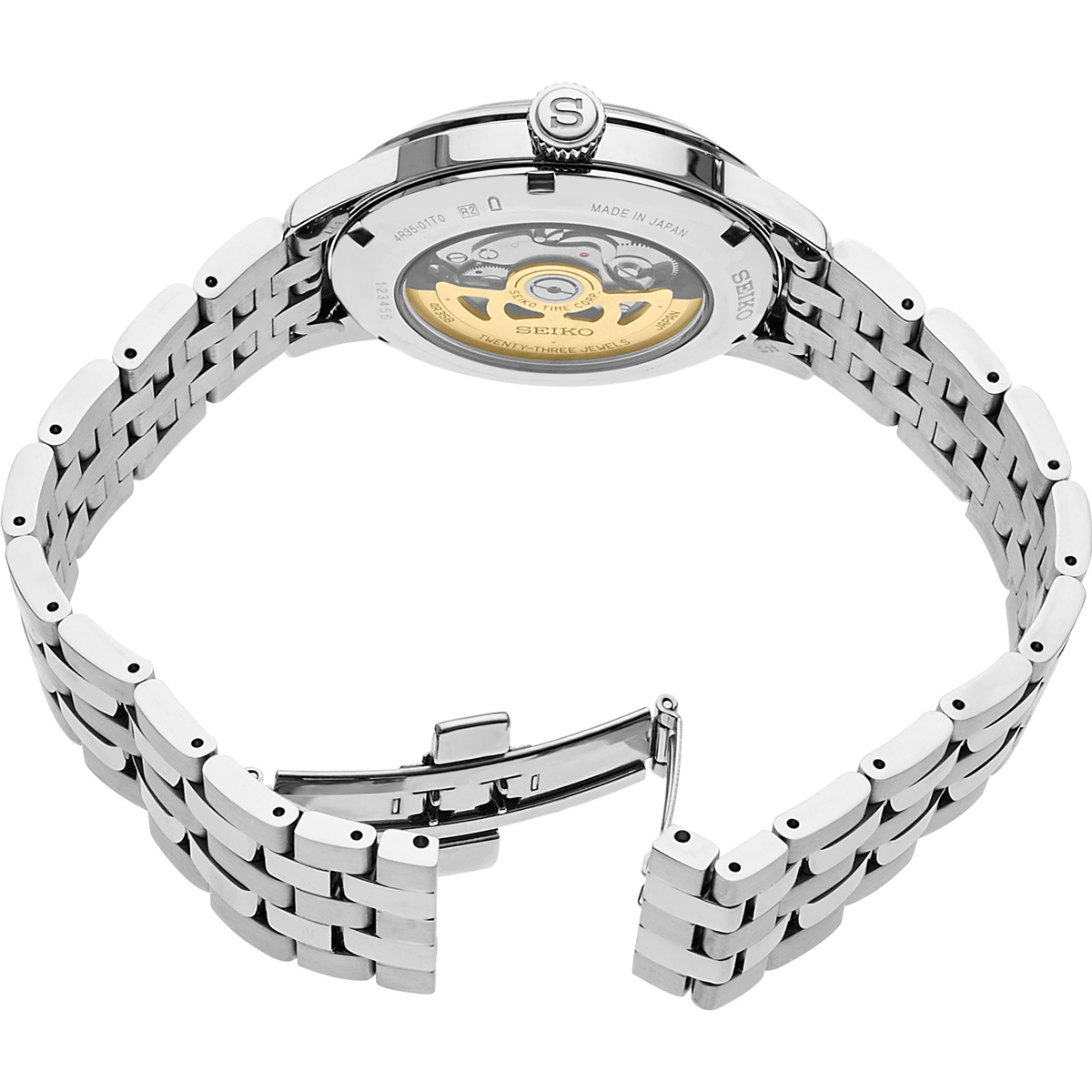 Seiko Presage 40.5mm Stainless Steel Watch, Blue Pressed Pattern Dial