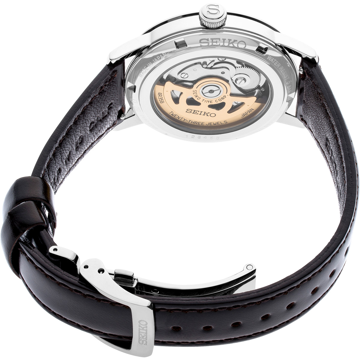 Seiko Presage Cocktail Time 38.5mm Dark Brown Leather Watch, Gradated Deep Red Dial