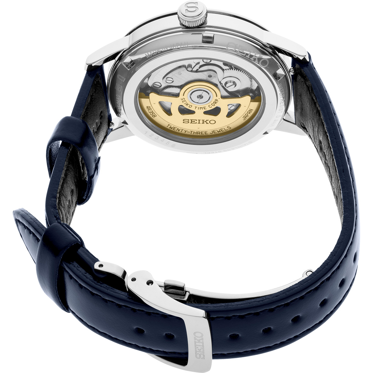 Seiko Presage Cocktail Time 38.5mm Blue Leather Watch, Gradated Deep Blue Dial