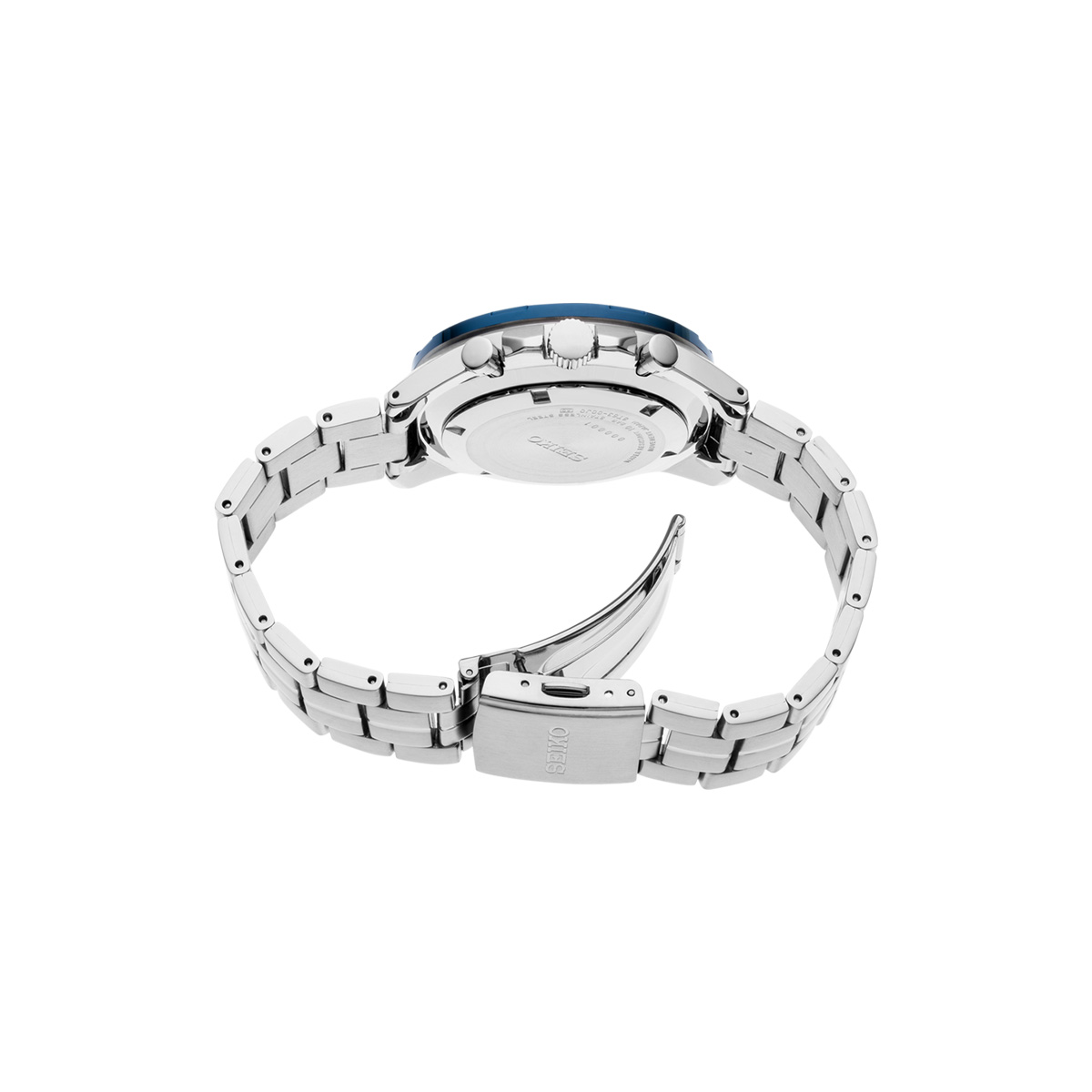 Seiko Essentials 43.9mm Quartz Chronograph Stainless Steel Watch, Blue Multilayered Dial with Orange
