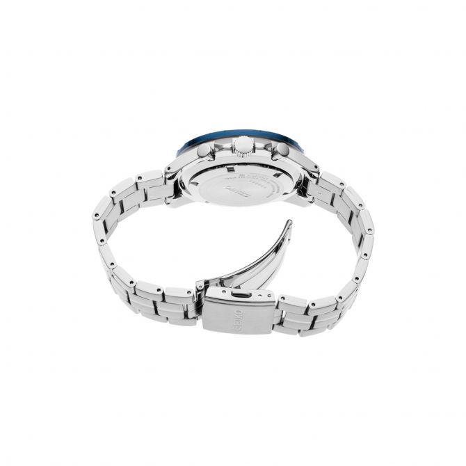 Seiko Essentials  Quartz Chronograph Stainless Steel Watch, Blue  Multilayered Dial with Orange | SSB345 | Borsheims