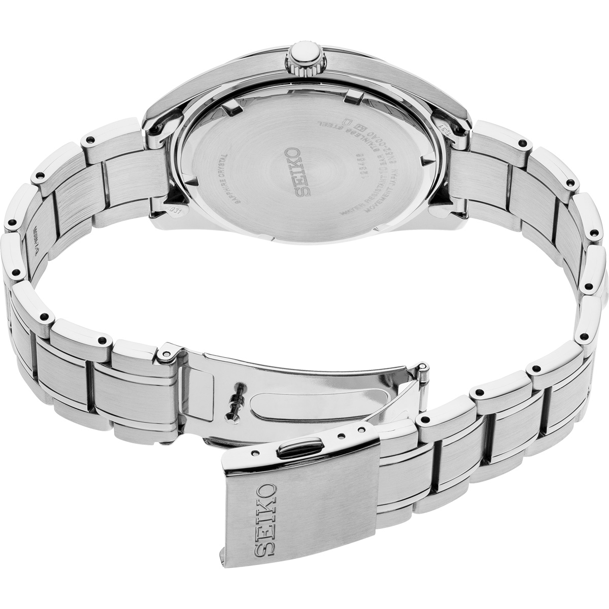 Seiko Essentials 40.2mm Stainless Steel Watch, Black and Silver Dial