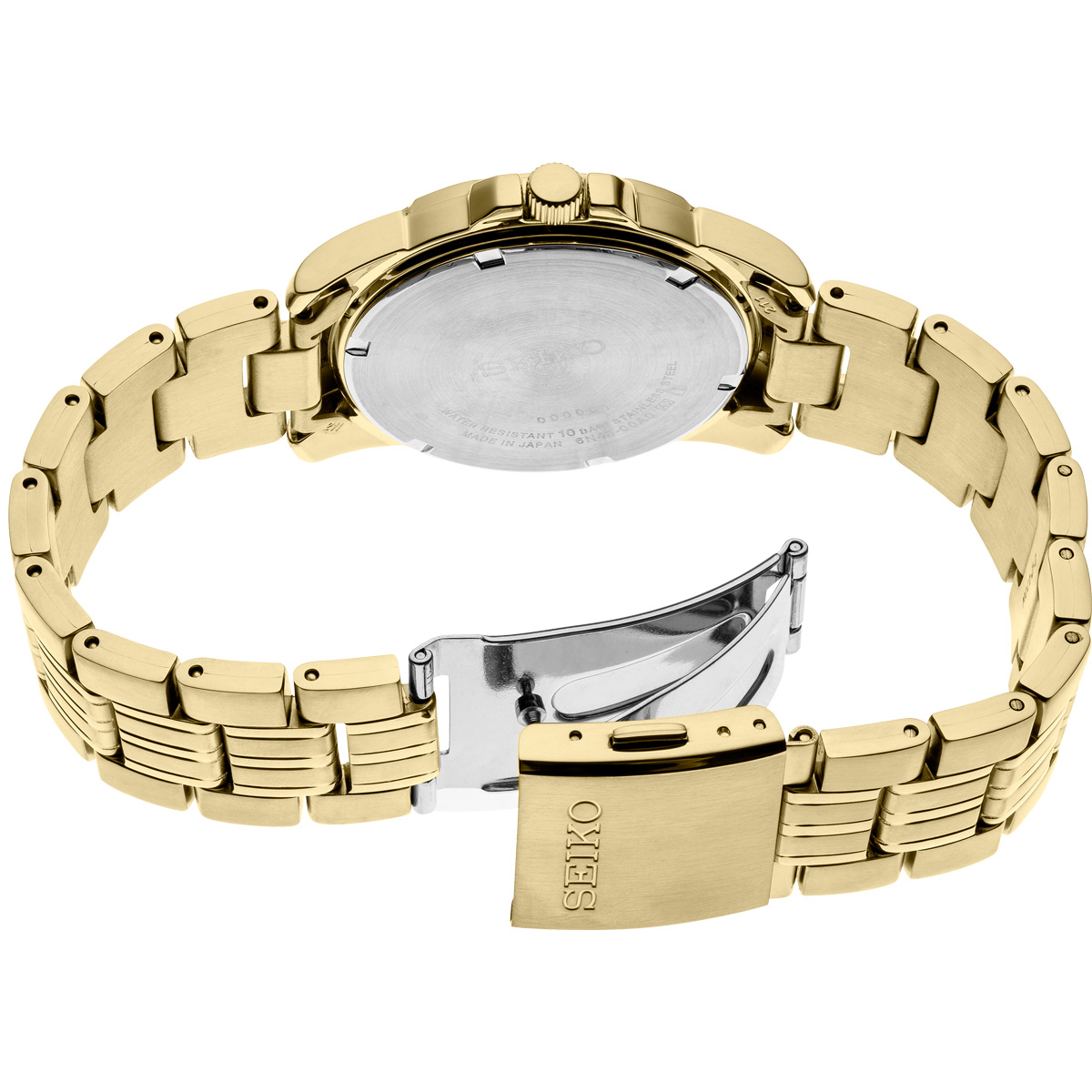 Seiko Essentials Gold Tone Stainless Steel Watch, Black Dial