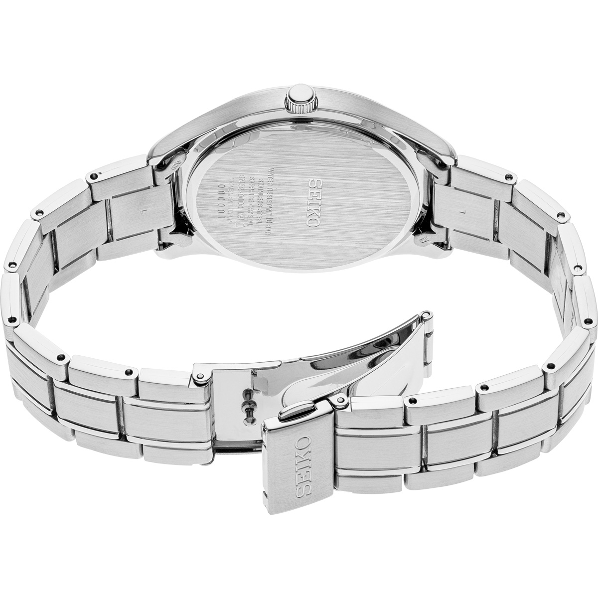 Seiko Essentials 39.4mm Stainless Steel Watch, Patterned Blue Dial