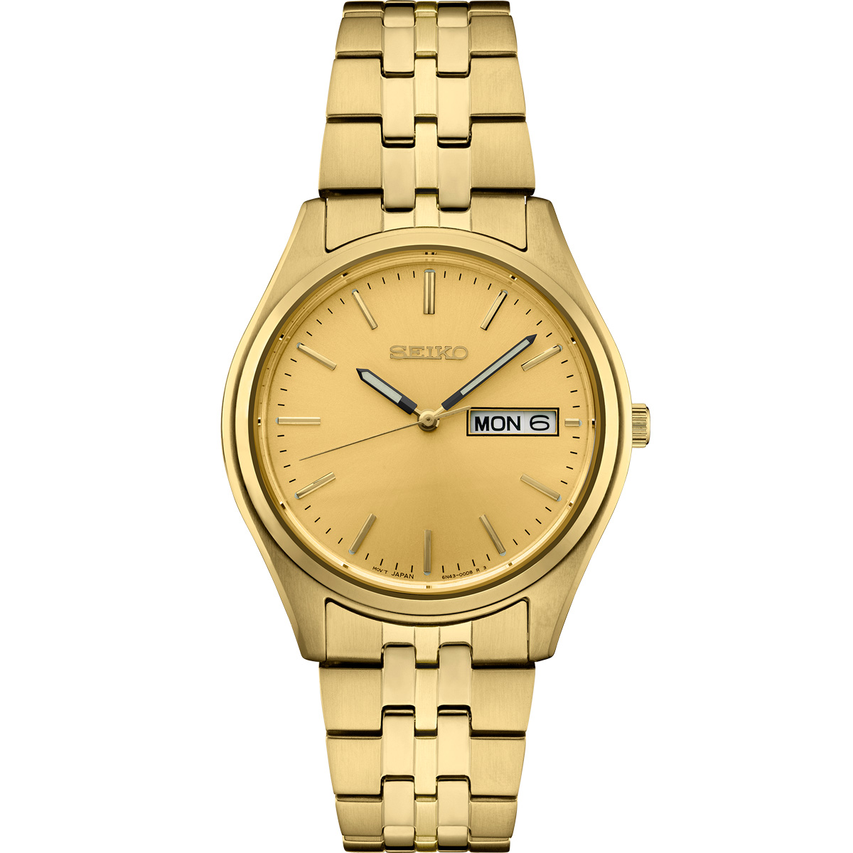 Seiko Essentials Gold Tone Stainless Steel Watch, Champagne Sunray Dial