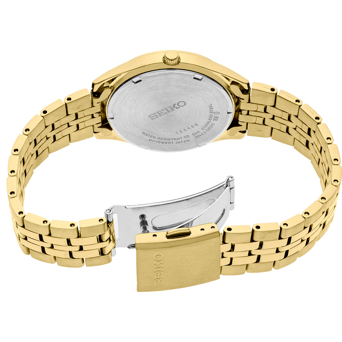 Seiko Essentials Gold Tone Stainless Steel Watch, Champagne Sunray Dial