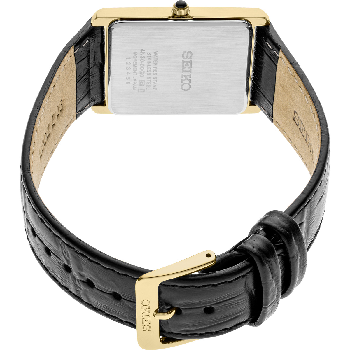 Seiko Essentials Black Leather Watch, White Dial