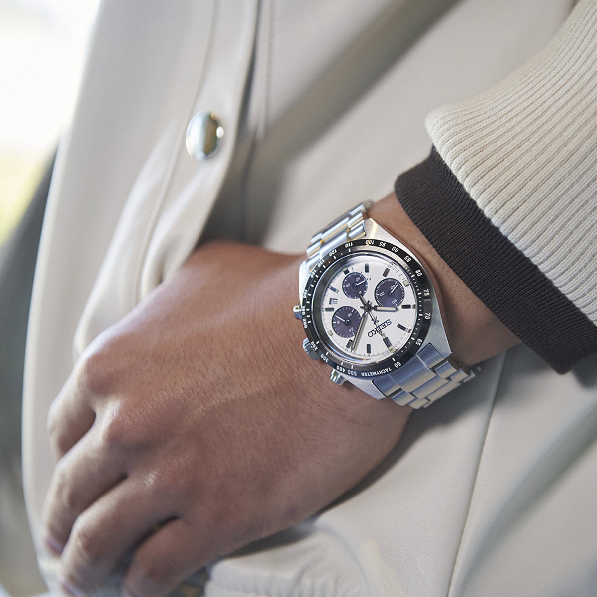 Seiko Prospex Speedtimer Chronograph 39mm Watch, Black and White Dial