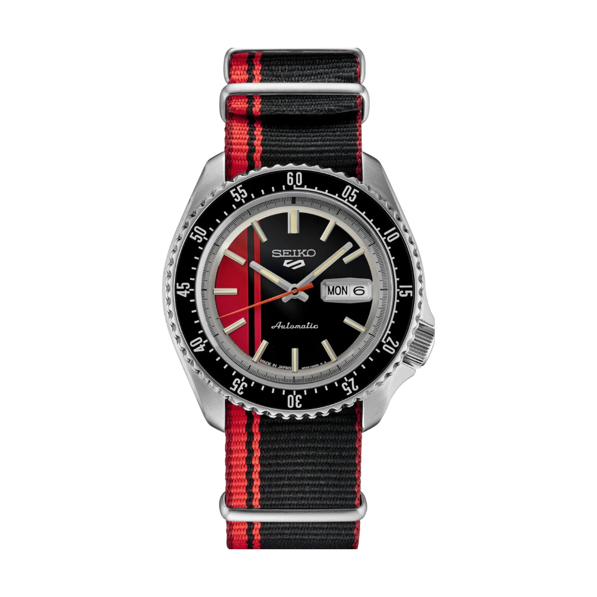 Seiko 5 Sports 46mm Men's Watch, Black and Red Stripe Dial