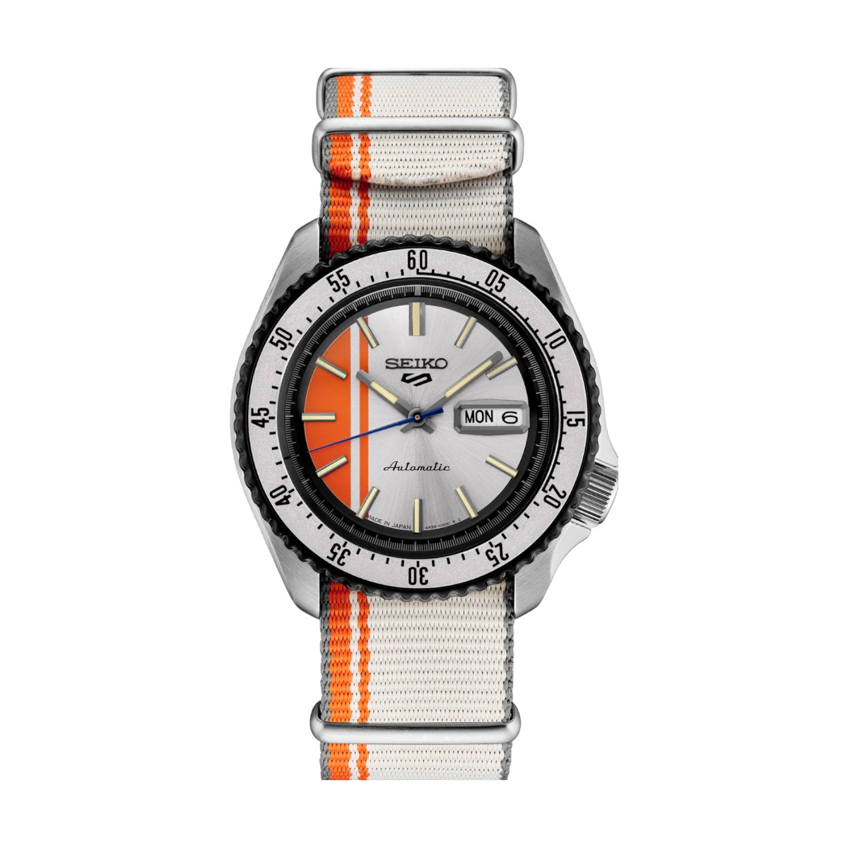 Seiko 5 Sports 46mm Men's Watch, Orange and Silver Stripe Dial