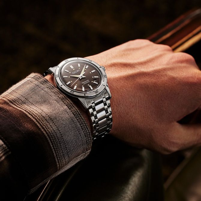 Seiko Presage Style60s 39.5 mm Stainless Steel Watch, Brown