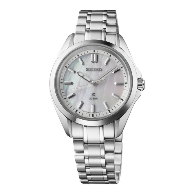Seiko X Prospex 34mm Women's Watch, Silver and Mother of Pearl Dial