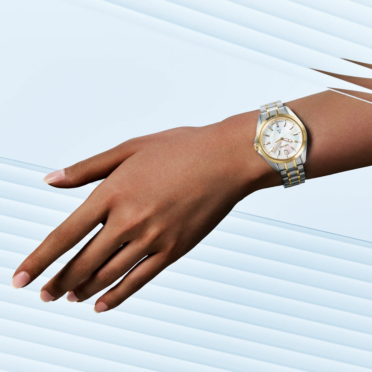 Seiko X Prospex 34mm Women's Watch, Gold and Mother Of Pearl Dial