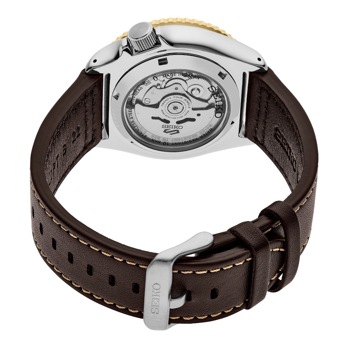 Seiko 5 Sports SKX Series 42.5mm Men's Watch, Black Dial and Brown Leather Strap