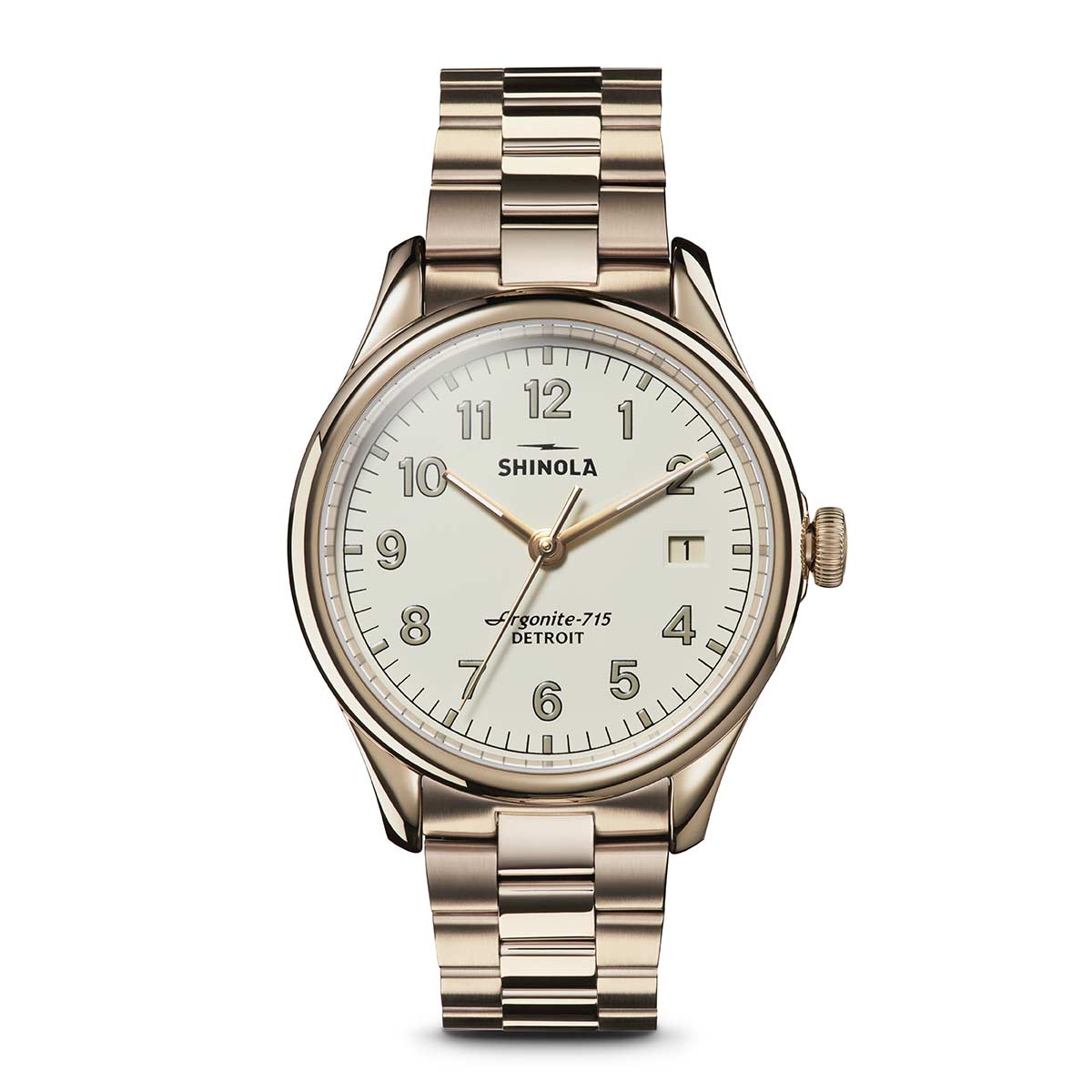 Shinola Vinton 38mm Watch, Ivory Dial with PVD Champagne Bracelet